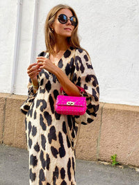 Robe midi à manches bouffantes à imprimé animalier pour femme - Renata