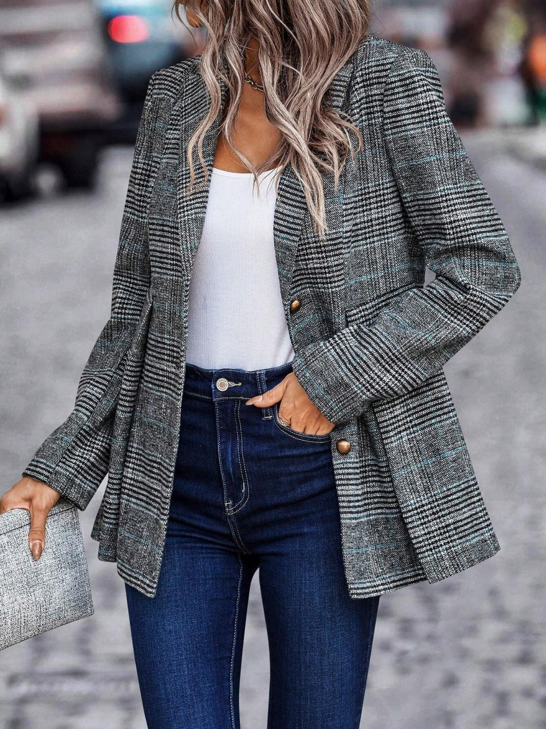 Gilda - Blazer mit geknöpftem Reverskragen aus Plaid