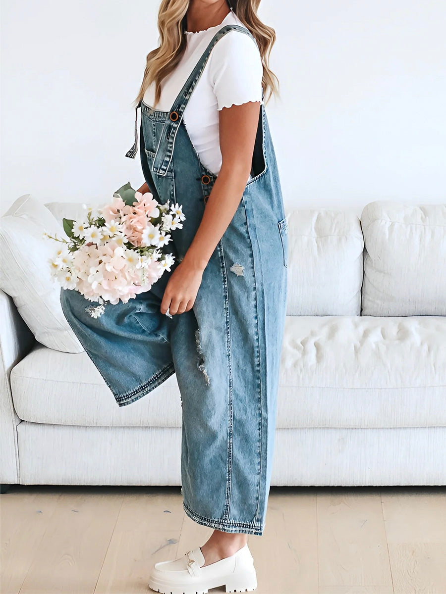 Damen Jeans-Latzhose Used-Look Oversize - Jenna