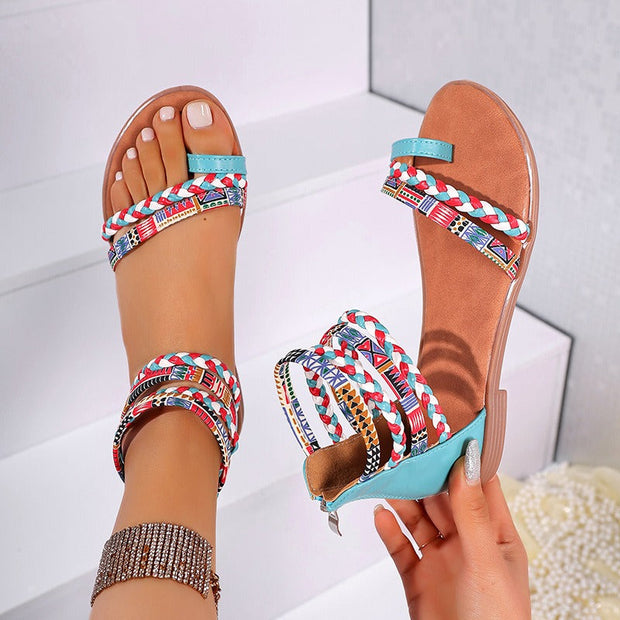 Sandales plates pour femmes avec motif ethnique tressé - Nayeli
