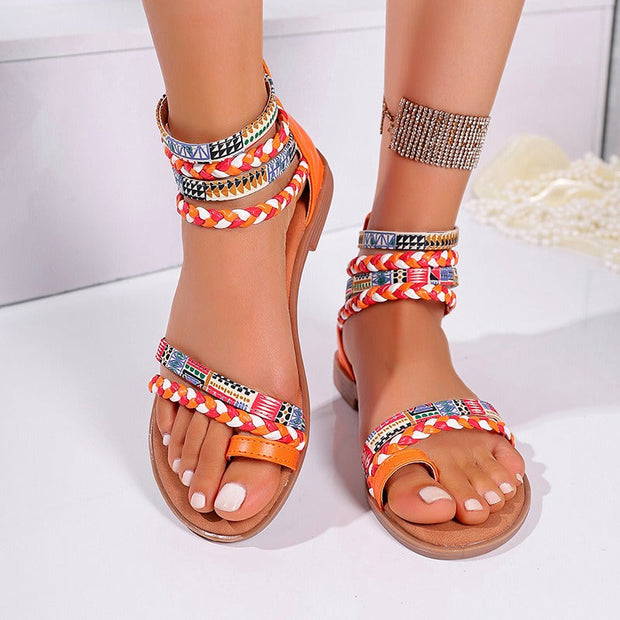 Sandales plates pour femmes avec motif ethnique tressé - Nayeli
