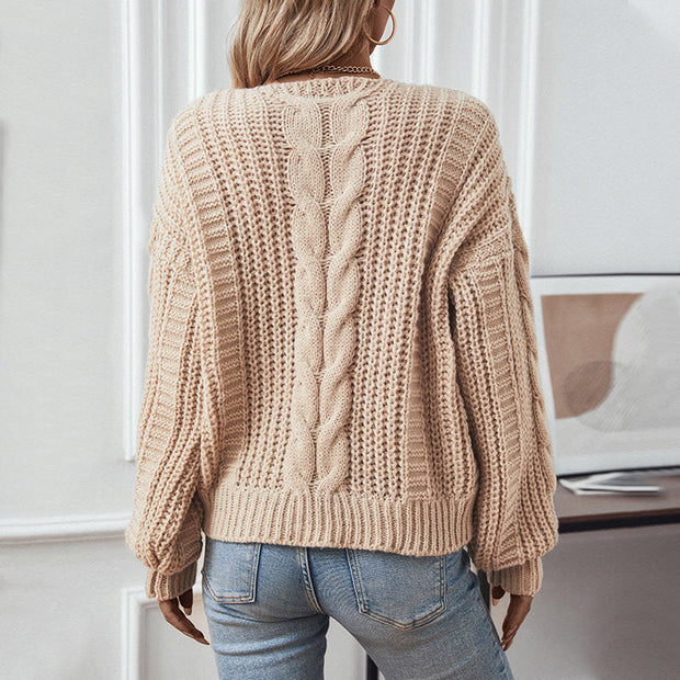 Kia - Damenpullover mit Puffärmeln aus Twisted Mesh mit V-Ausschnitt