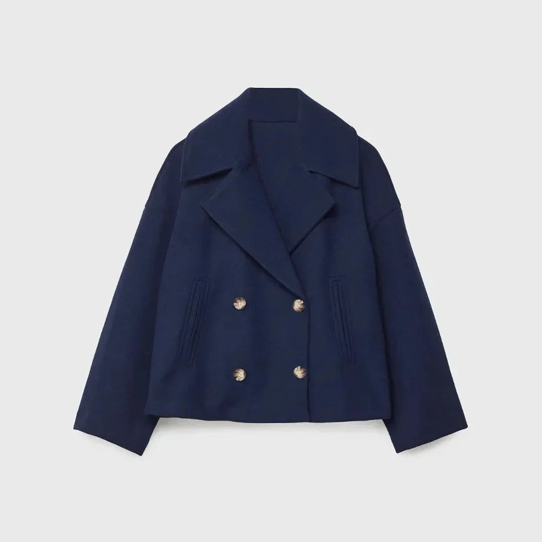 Kurze Damen-Wolljacke mit doppelreihigen Knöpfen - Heidi