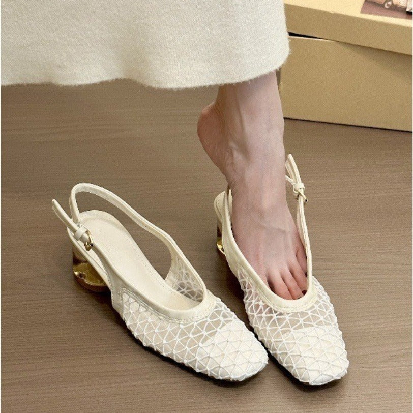 Offene Damenschuhe mit goldenem Absatz - Aurelia