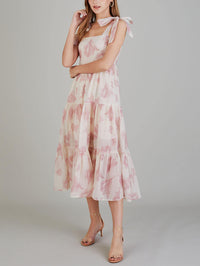 Lara - Robe midi unique à imprimé floral rétro et lacets