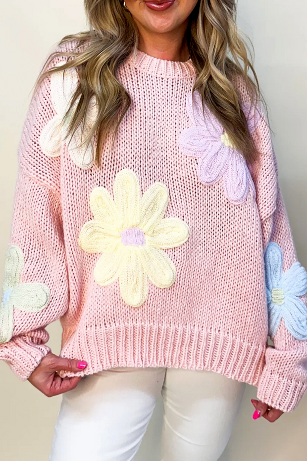 Colette - Pullover mit Blumenstickerei, Rosenblättern und -fäden
