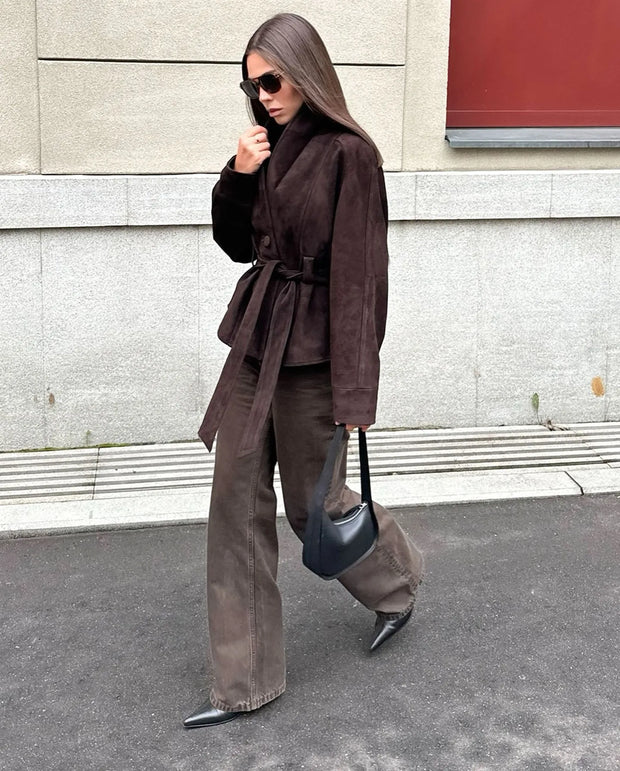 Veste rétro en daim à manches longues - Valentina