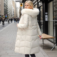 Manteau long matelassé à col de fourrure pour femme - Irina