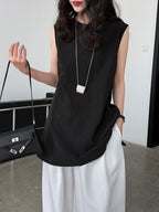 Ärmellose Damenbluse aus Leinen Tencel im minimalistischen Stil - Cécile
