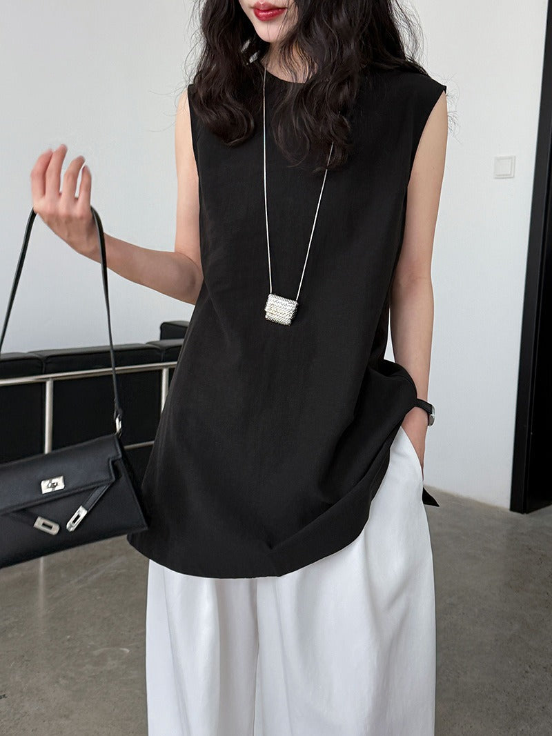 Ärmellose Damenbluse aus Leinen Tencel im minimalistischen Stil - Cécile