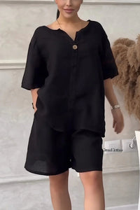 Ensemble décontracté de chemisiers et de shorts à taille haute pour femmes - Maike