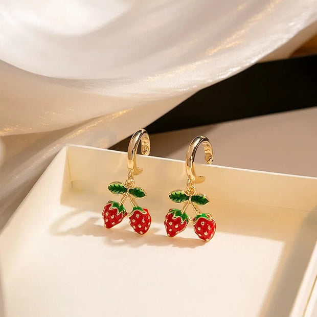 Boucles d'oreilles pendantes en plaqué or et fruits émaillés pour femmes - Amelie