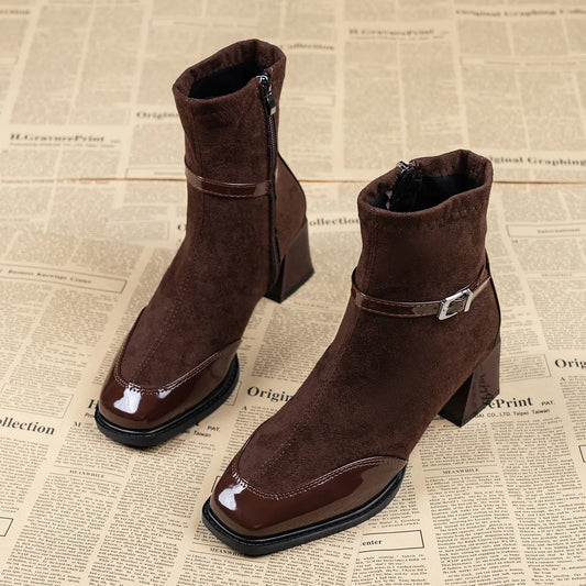 Bottines effet daim à boucle et talon large - Marlen