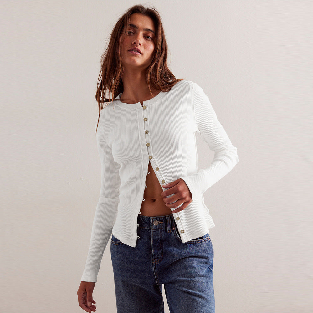 Strickjacke mit Knöpfen in Rippenoptik für Damen - Seliane