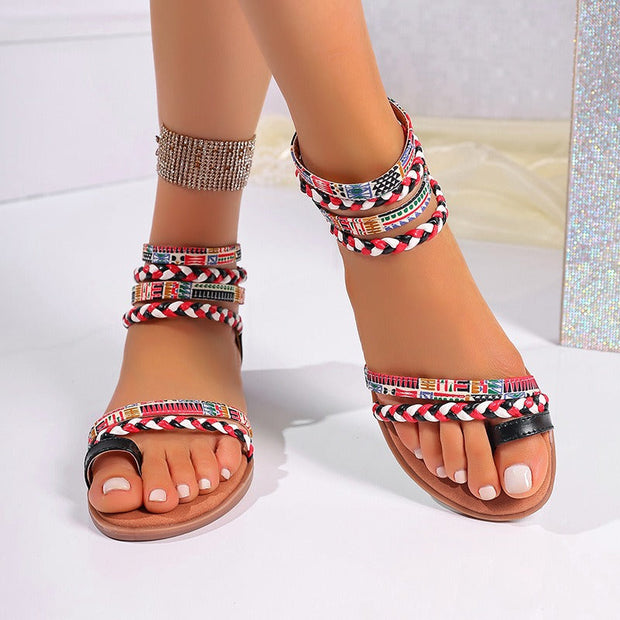Sandales plates pour femmes avec motif ethnique tressé - Nayeli