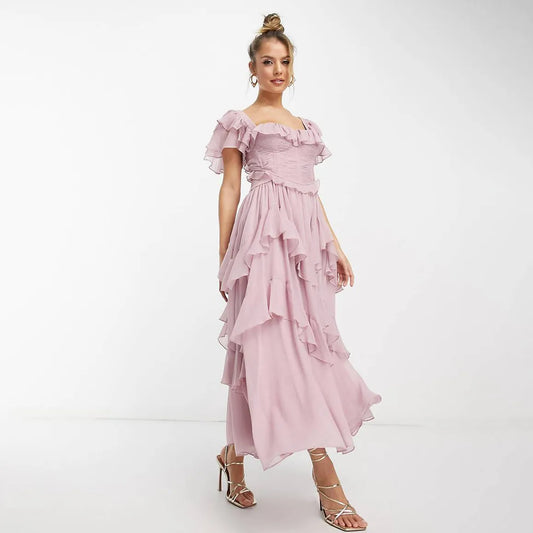 Valery - Robe longue à volants à la mode pour les fêtes