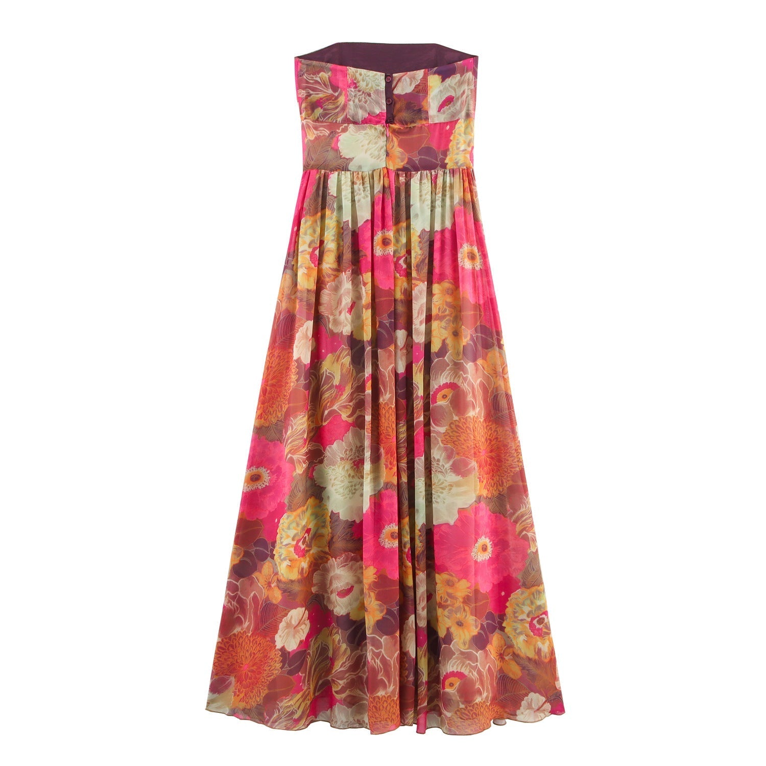 Trägerloses langes Damenkleid mit Blumendruck - Tifanny