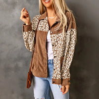 Ally - Veste en Cordeuse Femme avec Détails Léopard