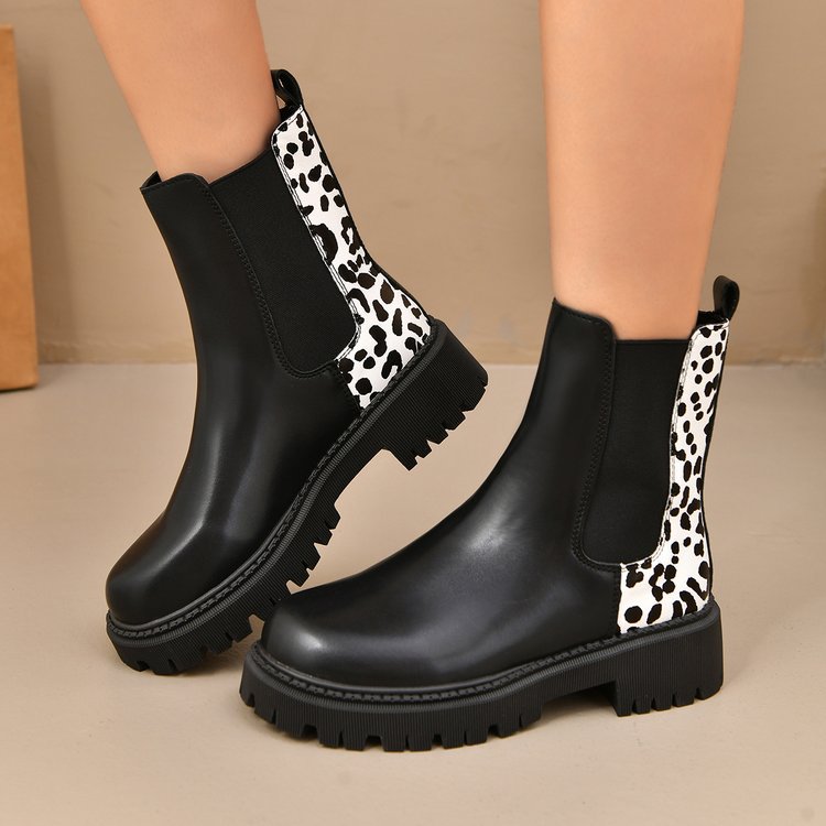 Halbhohe Damenstiefel mit dicker Sohle und kombiniertem Effekt - Elvira