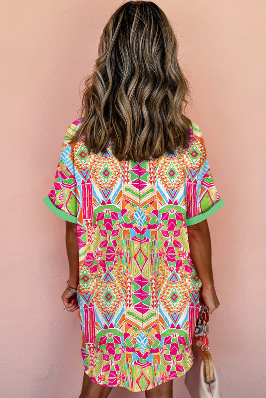 Gena - Robe chemise à manches courtes à imprimé géométrique contrasté