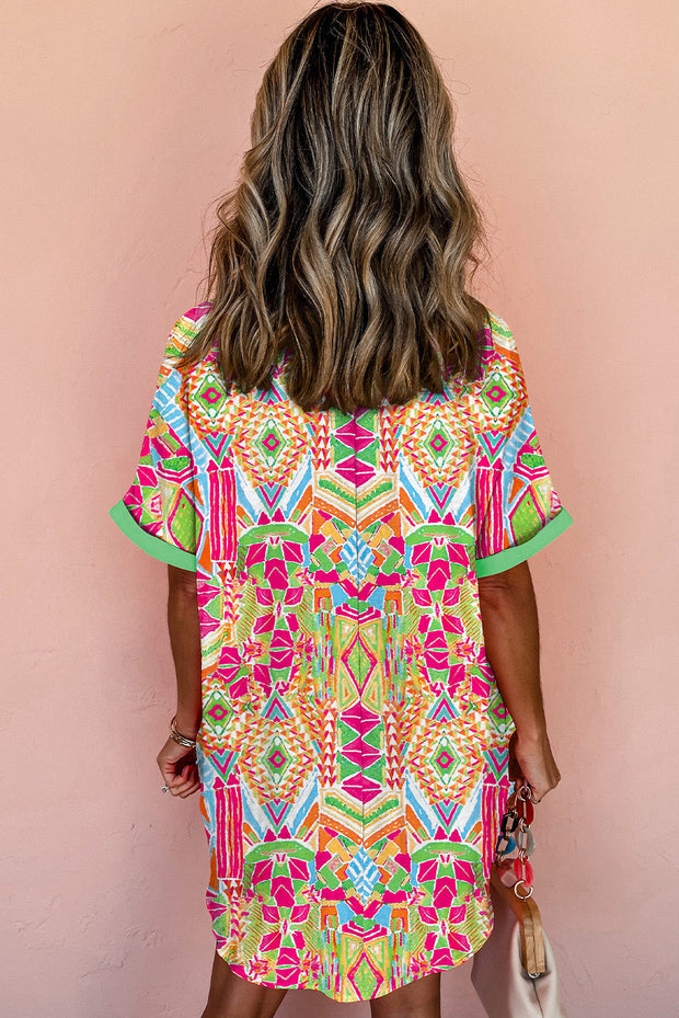 Gena - Robe chemise à manches courtes à imprimé géométrique contrasté