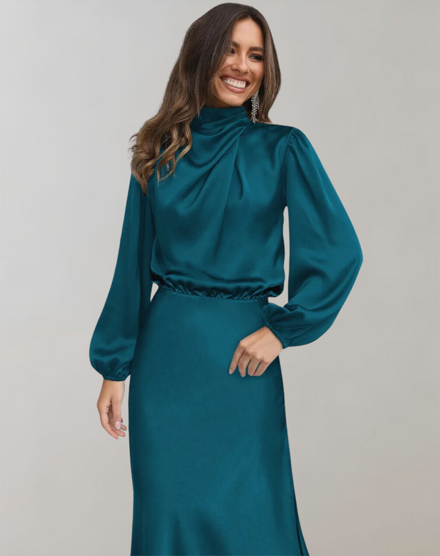 Delphina - Dress with satin sleeves