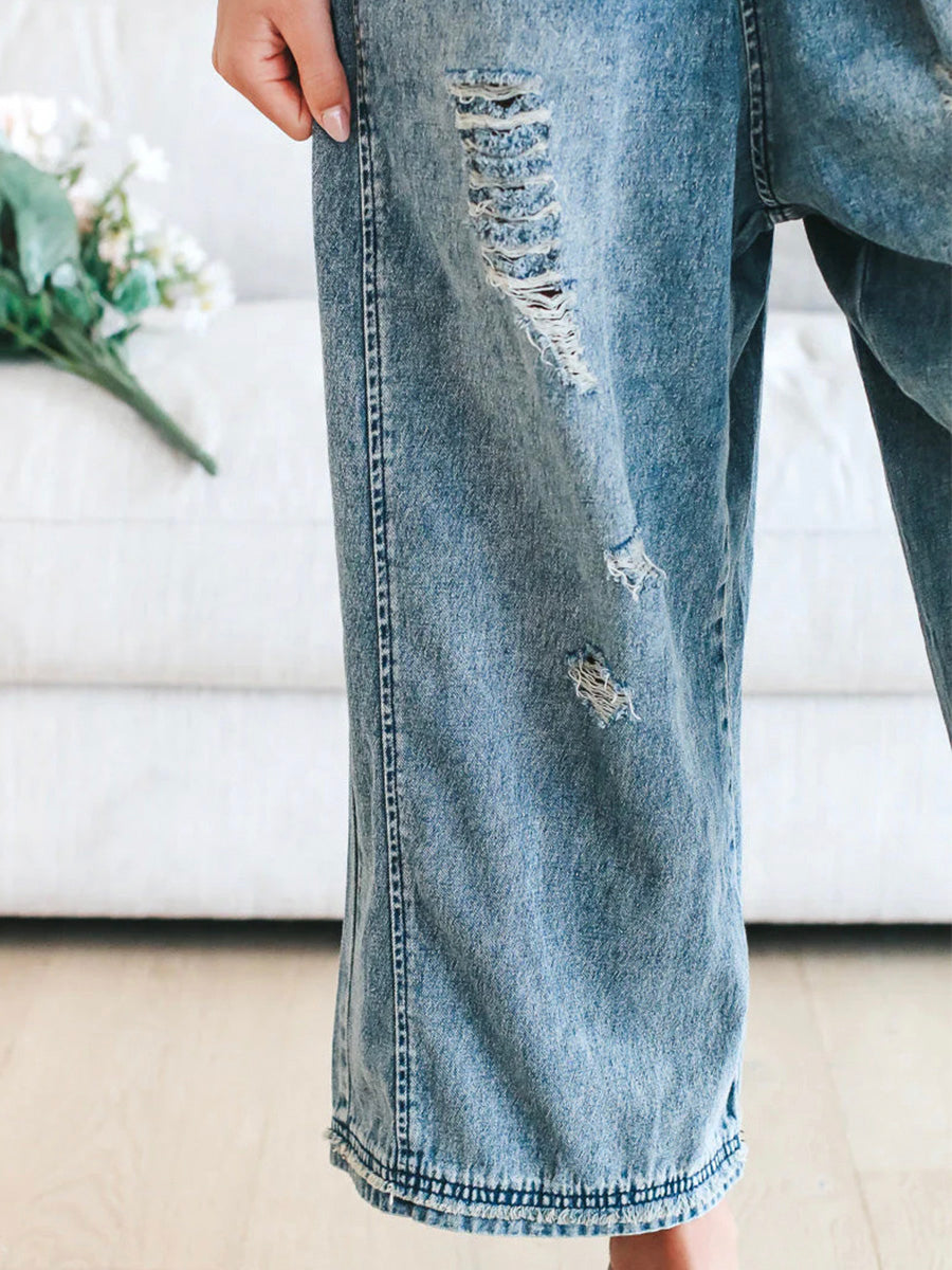 Damen Jeans-Latzhose Used-Look Oversize - Jenna