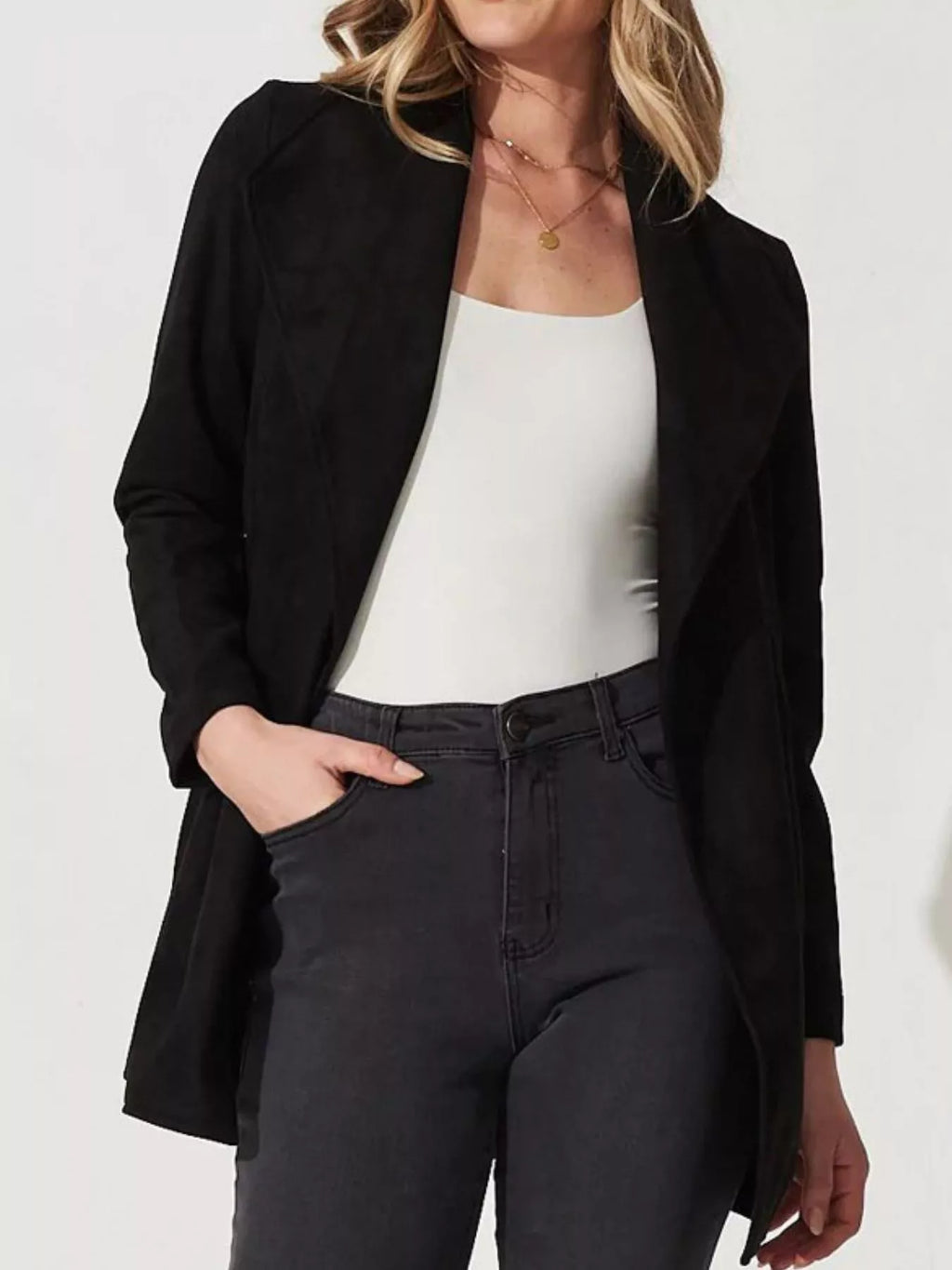 Weiche Wildlederjacke mit breitem Kragen - Celinne