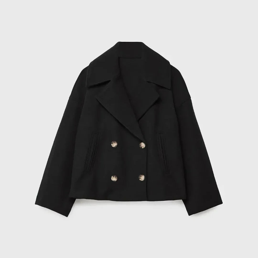 Kurze Damen-Wolljacke mit doppelreihigen Knöpfen - Heidi