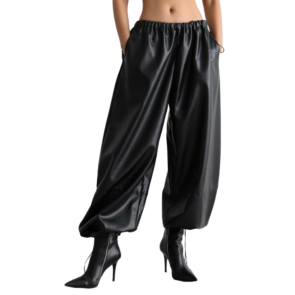 Damenhose mit Ledereffekt und Schnürsaum - Eirenne