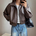 Damen Lederjacke Frontreißverschluss zeitlos elegant - Elvira