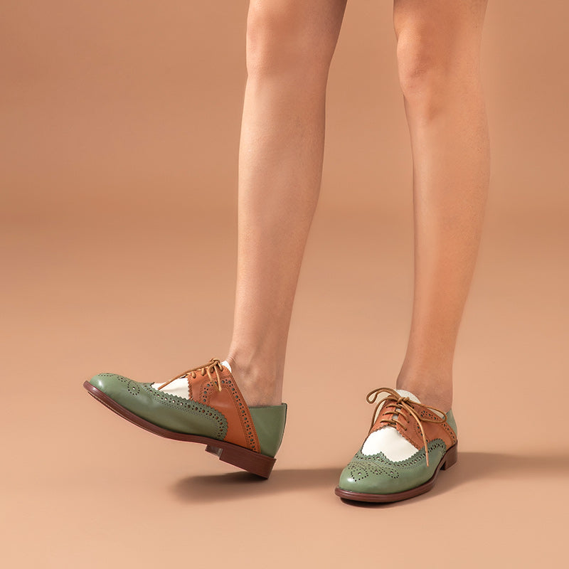 Zweifarbige Damen Oxford Schuhe mit niedrigem Absatz - Milany