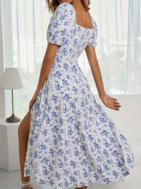 Katara - floral puff sleeves with slit dress