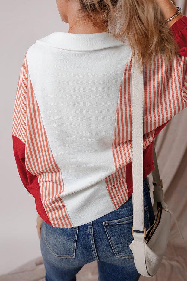 Vale - Sweatshirt Oversize à Rayures et Col en V Contrasté