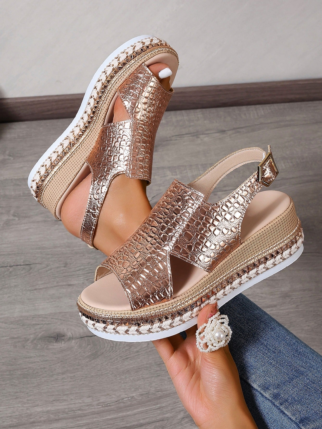 Damen Plateau-Sandalen mit geprägter Textur lässigen Stil - Julieta