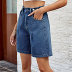 Damen Denim Bermuda gerade geschnitten Vintage-Stil blau - Kendra