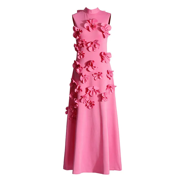 Lena - Longue robe rose à fleurs
