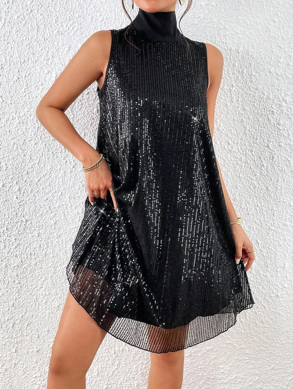 Damenkleid mit Pailletten und hohem Ausschnitt - Lareine