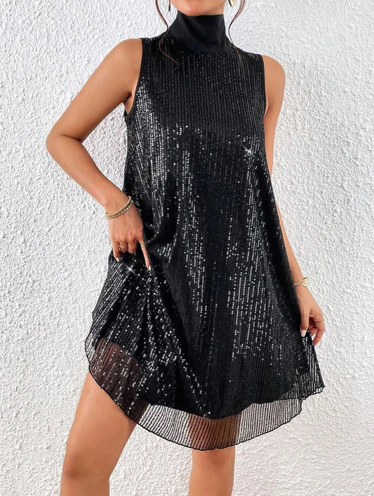 Damenkleid mit Pailletten und hohem Ausschnitt - Lareine