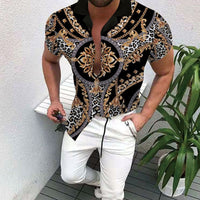 Chemise imprimée à manches courtes pour hommes, style rétro