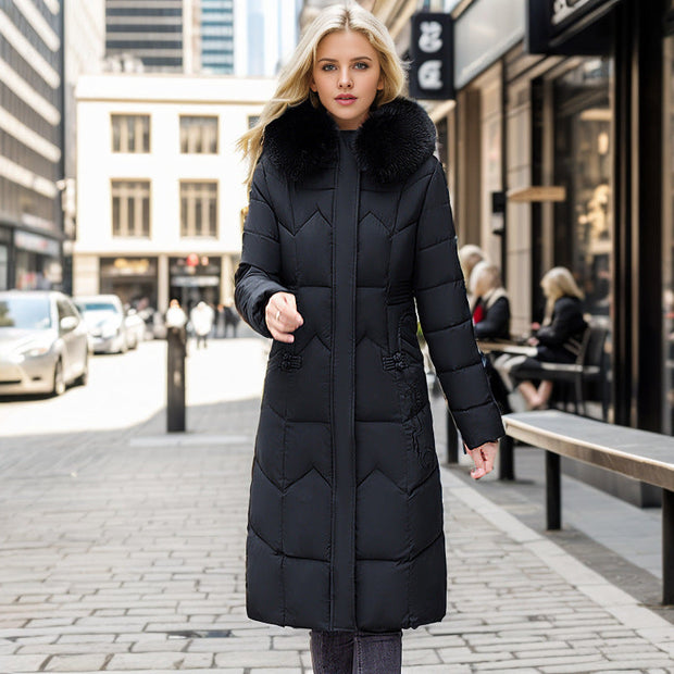 Manteau long matelassé à col de fourrure pour femme - Irina