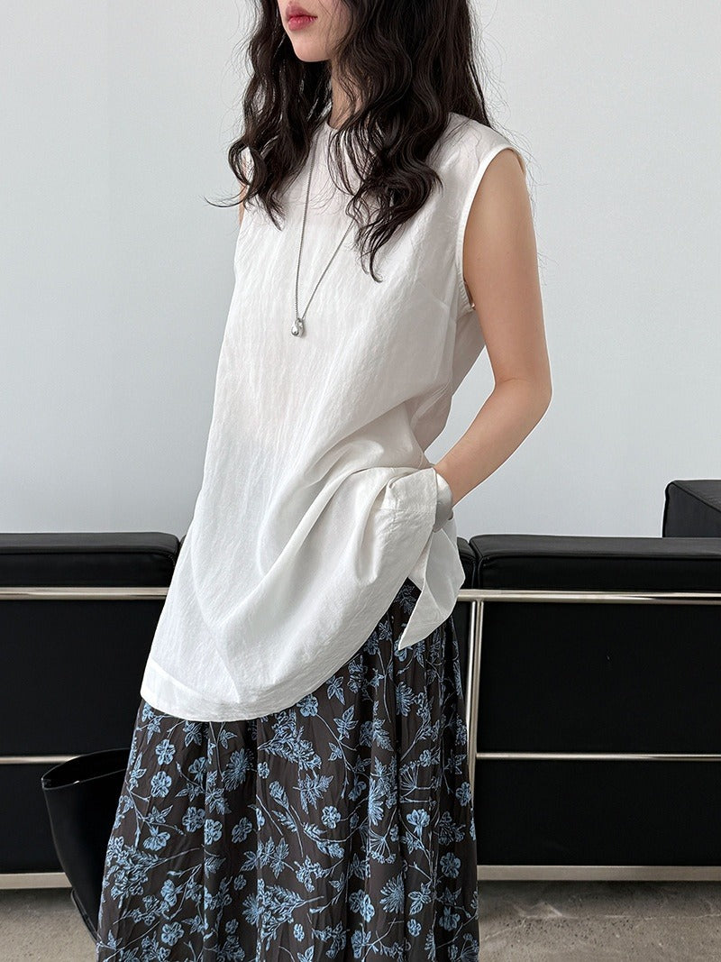 Ärmellose Damenbluse aus Leinen Tencel im minimalistischen Stil - Cécile