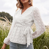 Anita - Blouse de printemps en dentelle jacquard avec col en V pour femme