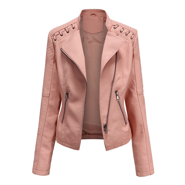 Mandy Noir Veste en cuir style biker