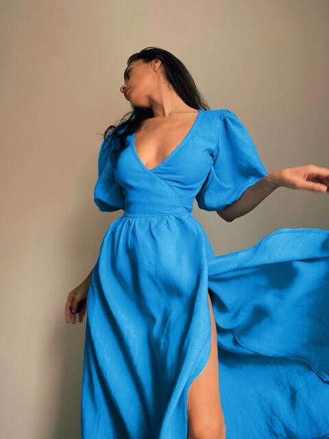 Martha - Peplum balloon sleeve tied dress