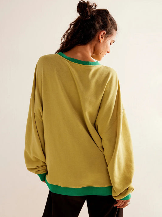 Linda - Pull Sweat Coloré à Manches Lanternes Décontracté