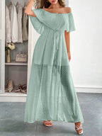Langes Damen Kleid Plumeti Chiffon Bardot Ausschnitt - Julieta