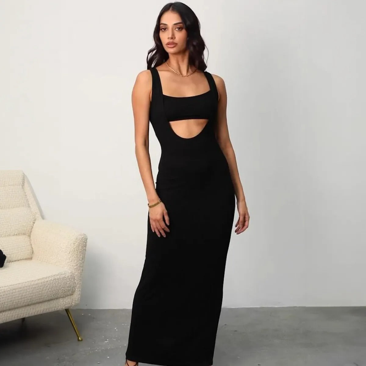 Langes ärmelloses Rippenkleid für Frauen - Juliette