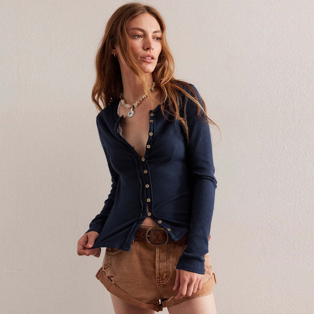 Strickjacke mit Knöpfen in Rippenoptik für Damen - Seliane