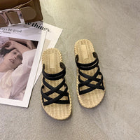 Sandales plates à brides croisées style romain jaune - Soléa